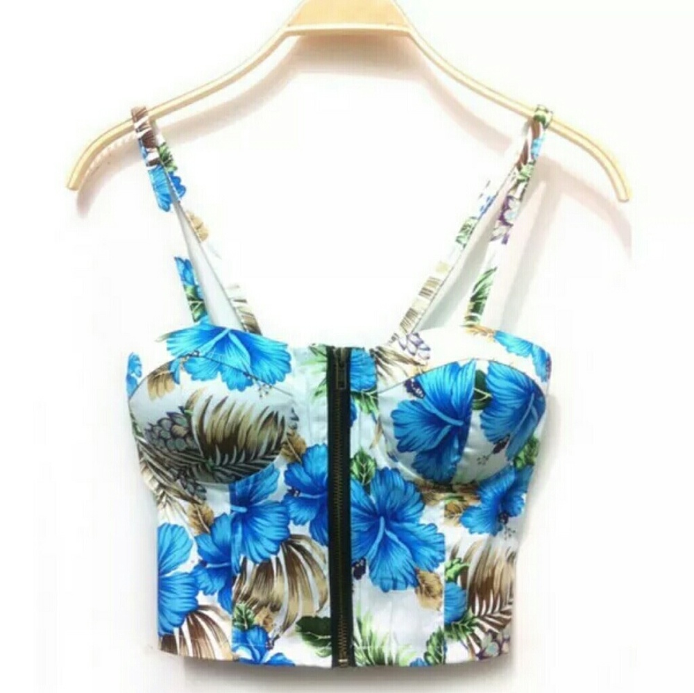 NEW FLORAL ZIP UP CROP TOP